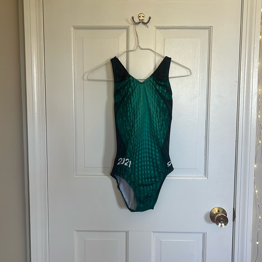 GK elite 2017 Rhode Island Invitational green leotard